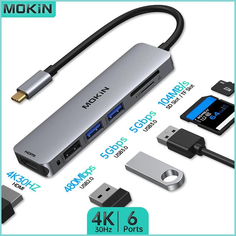 HDMI 4K30Hz, SD, TF ϴ MOKiN MacBook Air/Pro ŷ ̼. USB2.0, USB3.0. iPad  Thunderbolt ƮϿ 6 in 1 